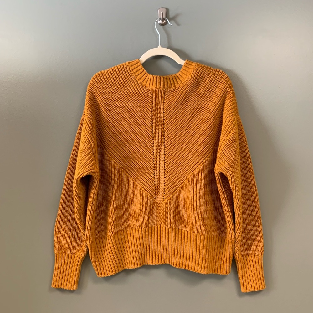 a.n.a. A New Approach Mustard Chunky Knit Crewneck Long Sleeve Boxy Sweater XL